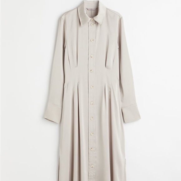 H&M Satin Midi Dress Light Taupe - M - Picture 2 of 8